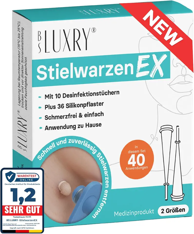 BS Luxry® StielwarzenEX – Stielwarzen & Hautanhängsel entfernen für Zuhause – Skin Tag Remover – Warentest-Sieger 1,2 – Sicher & Effektiv – Für Hals, Achseln, Rücken & Körper