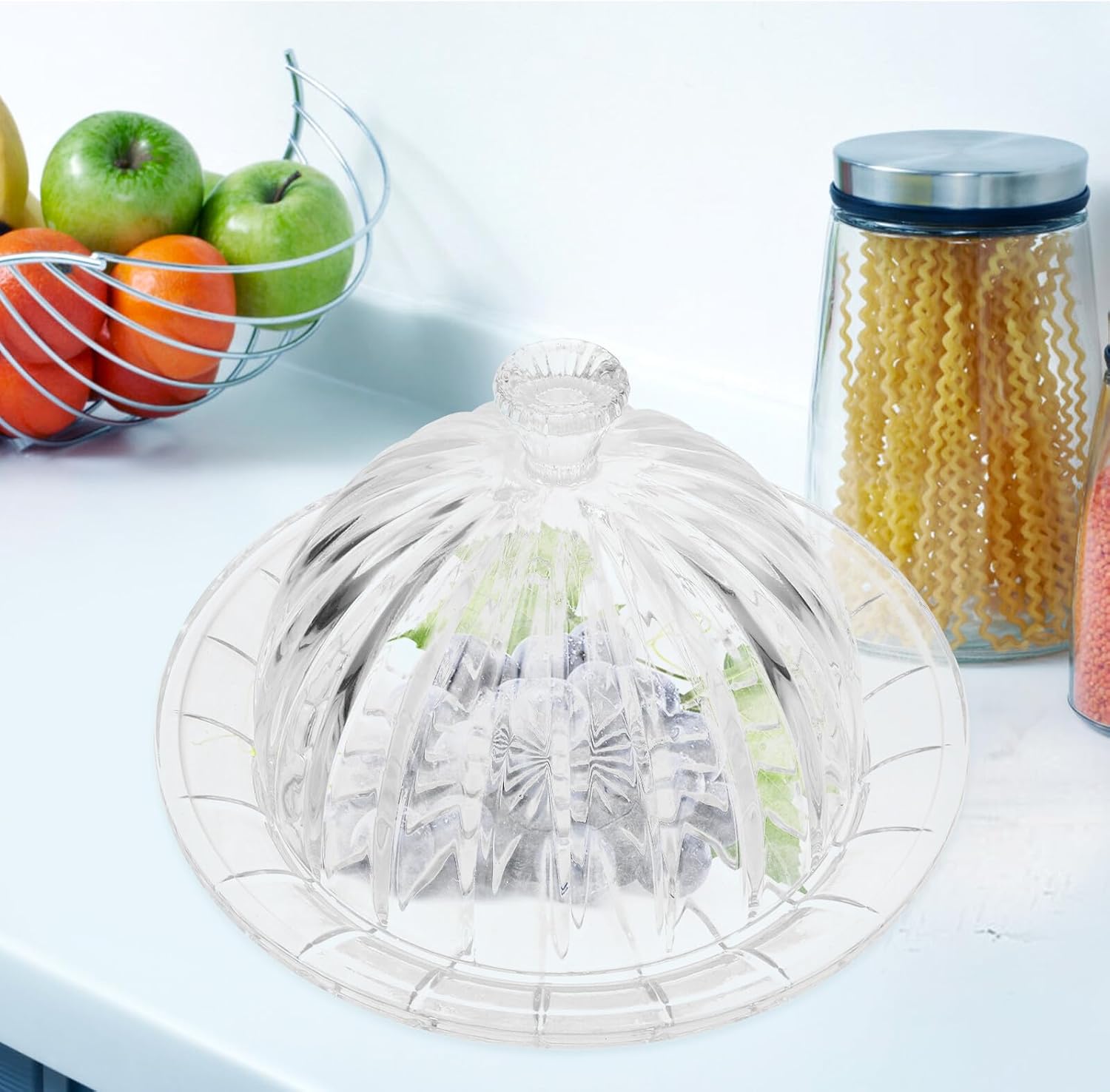 Glass Cake Dome with Footed Candy Plate and Cover, round Glass Dessert Display Stand for Home Buffet and Party Serving