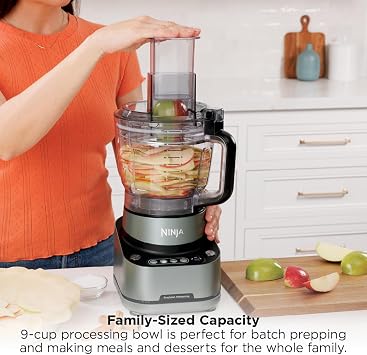 Ninja 9-Cup Food Processor for Kitchen, 1000PW motor, 9-Cup Processing Bowl, Multiple Blades and Adjustable Speed, for Chopping and Slicing Vegetables, Pureeing, and Mixing Dough, BZ601