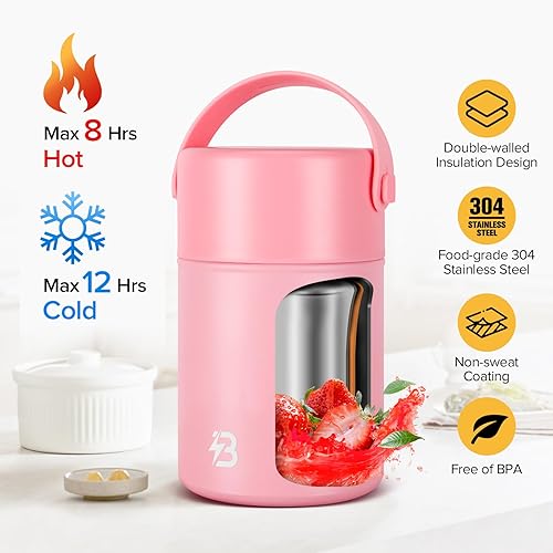 Vista 25 de Termo para comida caliente, tarro térmico de comida de 35 onzas, recipiente térmico de comida con boca ancha aislado con cuchara para adultos