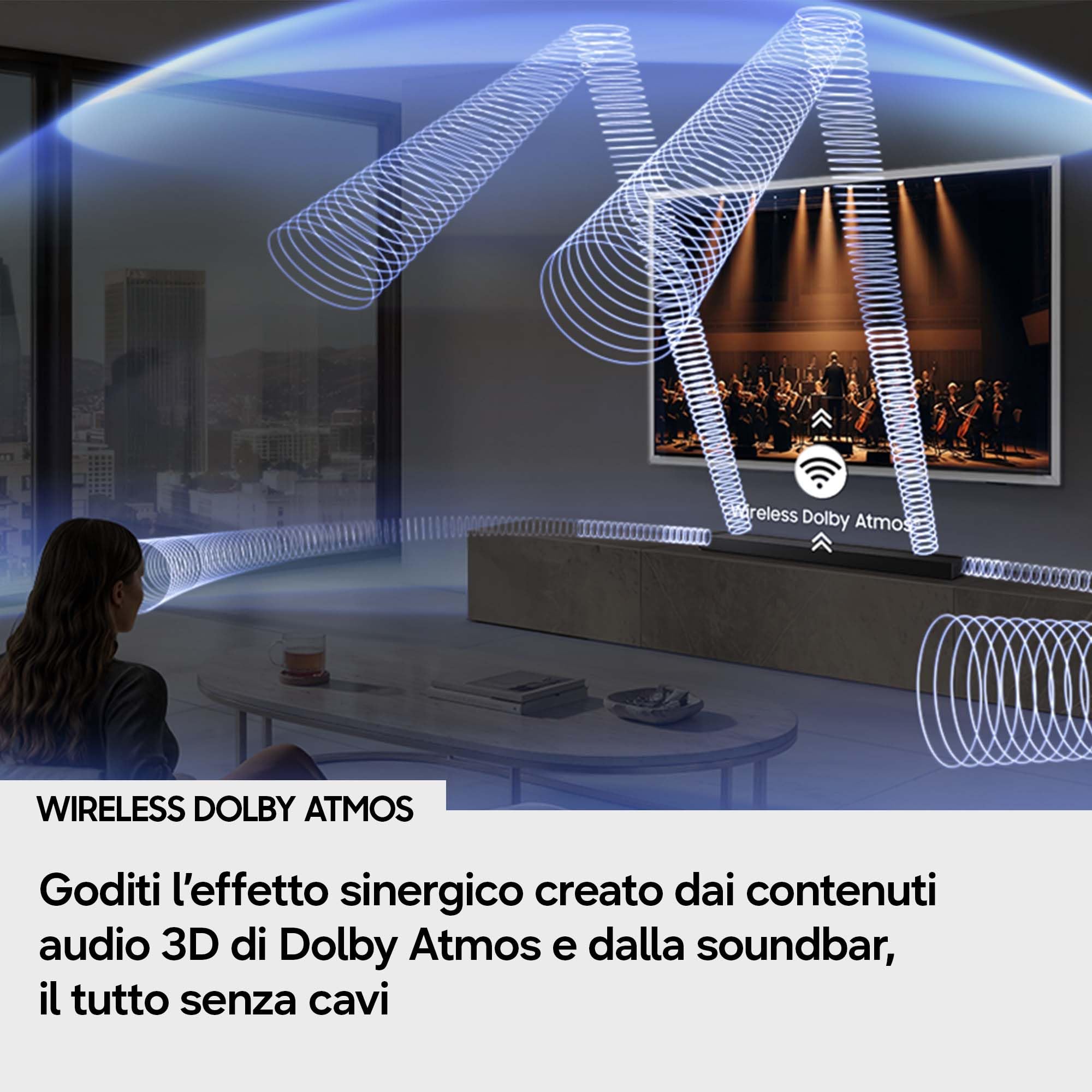 Samsung Q-Serie Soundbar HW-QS90H/XC 7.1.2 Canali, All-In-One Soundbar, Wireless Dolby Atmos, DTS XConvertible Fit, Q-Symphony, Connessione TV Wireless, 2026