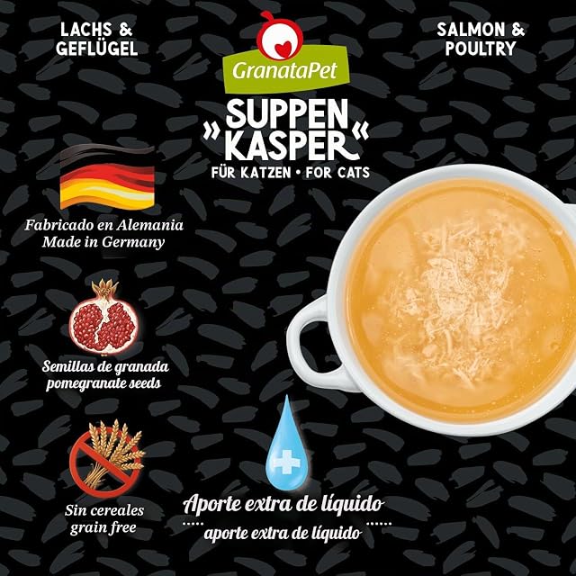 Foto 3 de 6 de GranataPet Suppenkasper Salmón y Aves de Corral, Sopa para Gatos, Sopa contra el Hambre