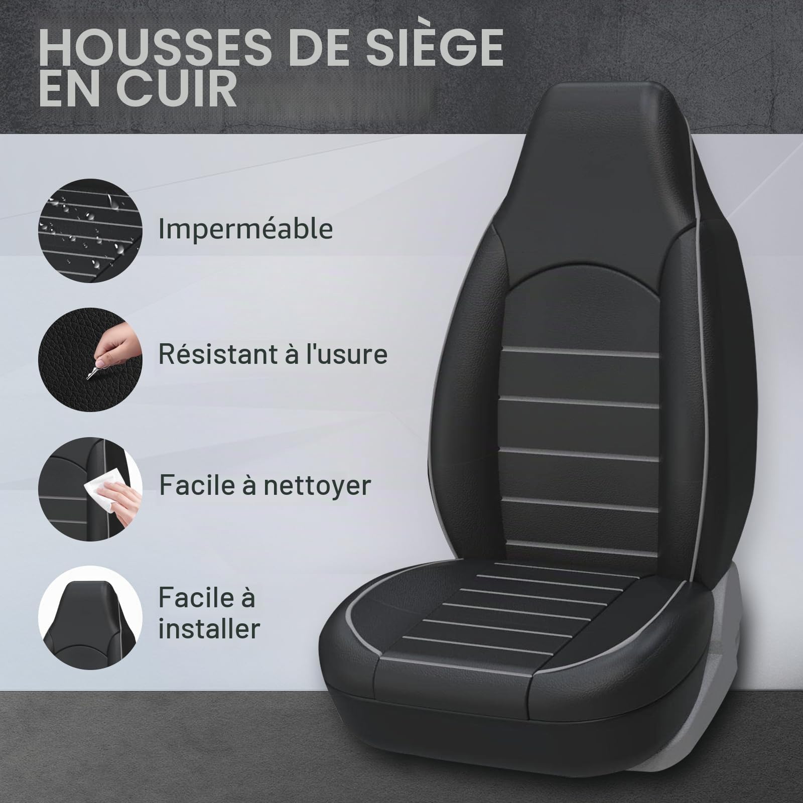 AUTOYOUTH Housses de Siège de Voiture Avant Universelles Simili-Cuir pour 2 sièges Noir Gris, Tuning Voiture Interieur