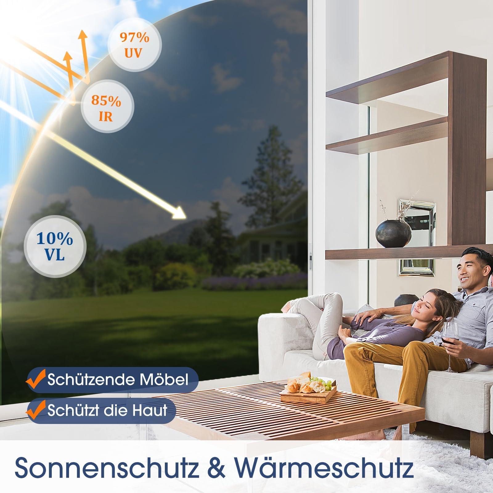 Lifetree Spiegelfolie Fensterfolie Schwarz-Silber Montageset 90x400cm | UV-Schutz Hitzeschutz Sonnenschutzfolie Selbstklebend Wärmeschutz, Sichtschutz Blickdicht für Fenster Innen Wohnzimmer Büro