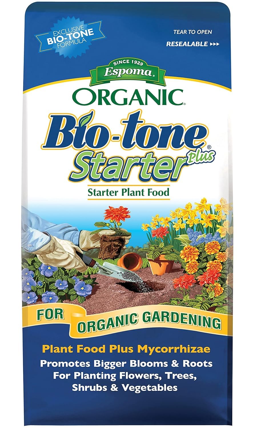 Espoma Organic Bio-Tone Starter Plus 4-3-3 Natural & Organic Starter Plant Food with Both Endo & Ecto Mycorrhizae; 4 lb. Bag; The Ultimate Starter Plant Food - Pack of 4