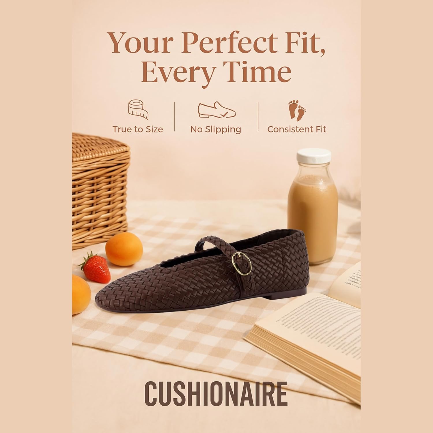 CUSHIONAIRE Bistro Mary Jane Flats for Women, Woven Ballet Flats Shoes with Strap and Memory Foam for All-Day Comfort - Image 6