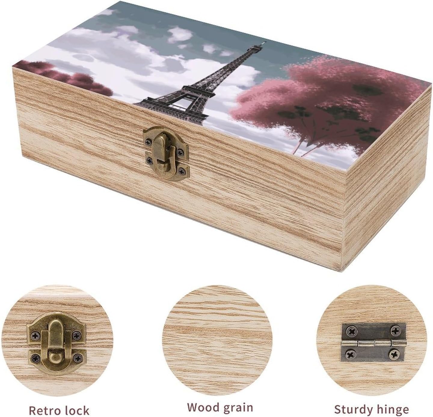 Vintage Wooden Storage Box with Front Clasp Keepsake Box with Lid image 3