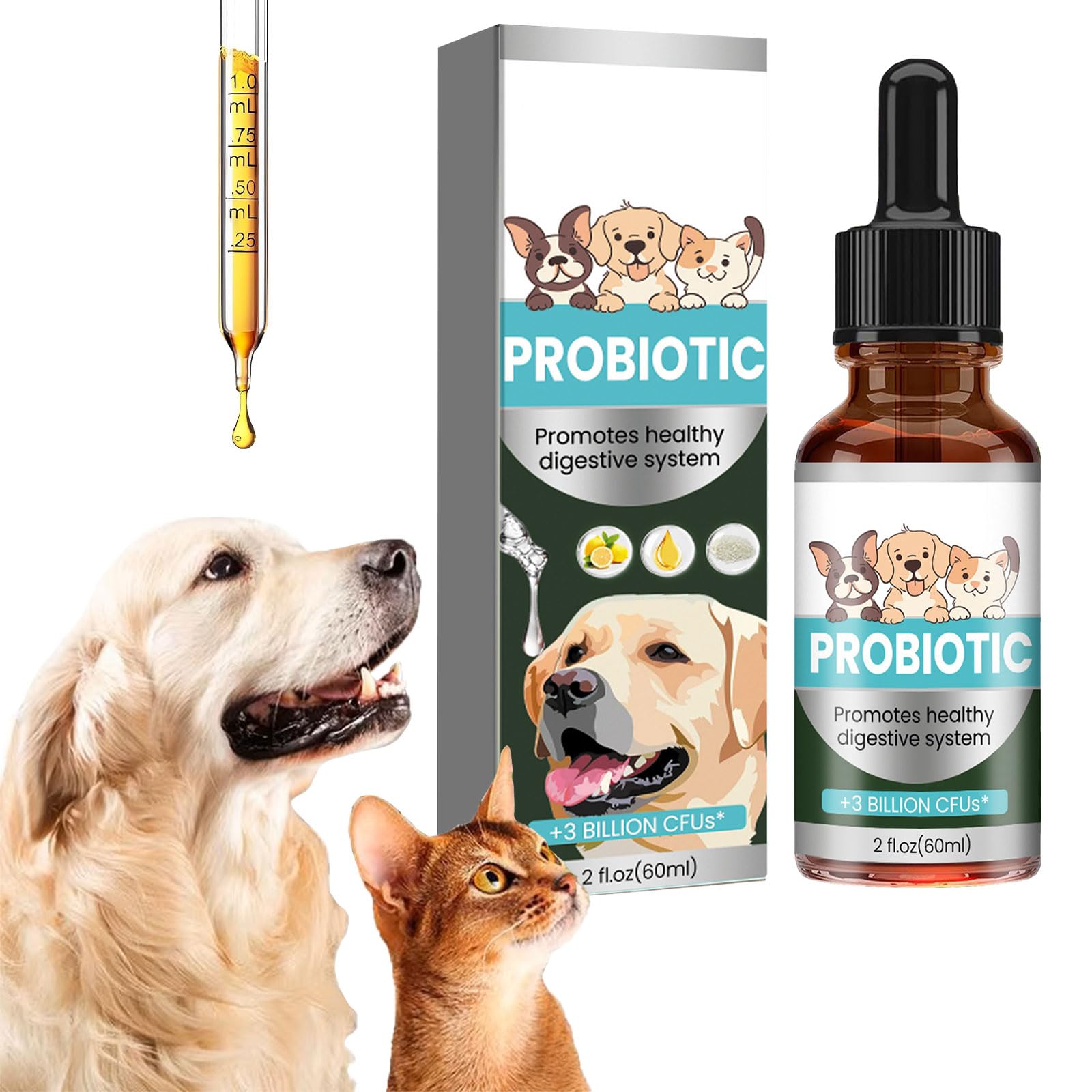 Antibiotiques pour Chats,Soulagement De Constipation pour Chats,Soulagement en Douceur De Constipation chez Les,Probiotiques Chien Chat 60ML,Dog Probiotics,Probiotiques Chien Démangeaisons