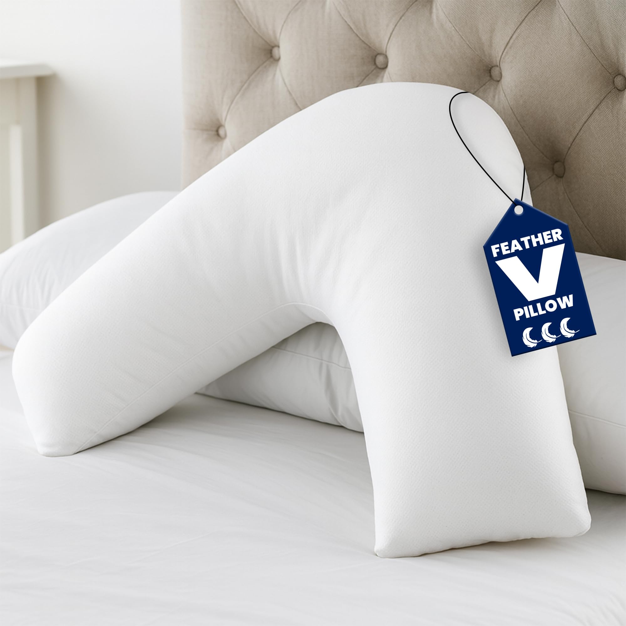 EGYPTO V Shaped Duck Feather & Down Neck Support Pillow, Soft & Fluffy V Pillows for Adults, Triangle Pillow, Orthopaedic, Pregnancy, Nursing Anti-Dustmite Washable V Shaped Pillows