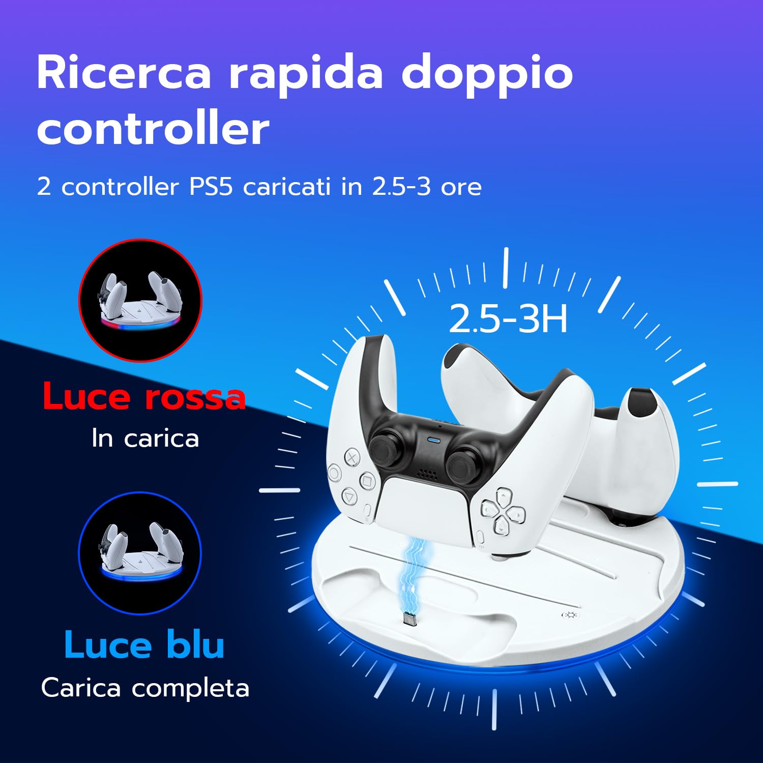 Wigearss Supporto Verticale PS5 Slim con Doppio Caricatore Controller, Base di Ricarica Joystick PS5 con Illuminazione RGB per PS5 Slim DE/UHD, Non per PS5/PS5 Pro