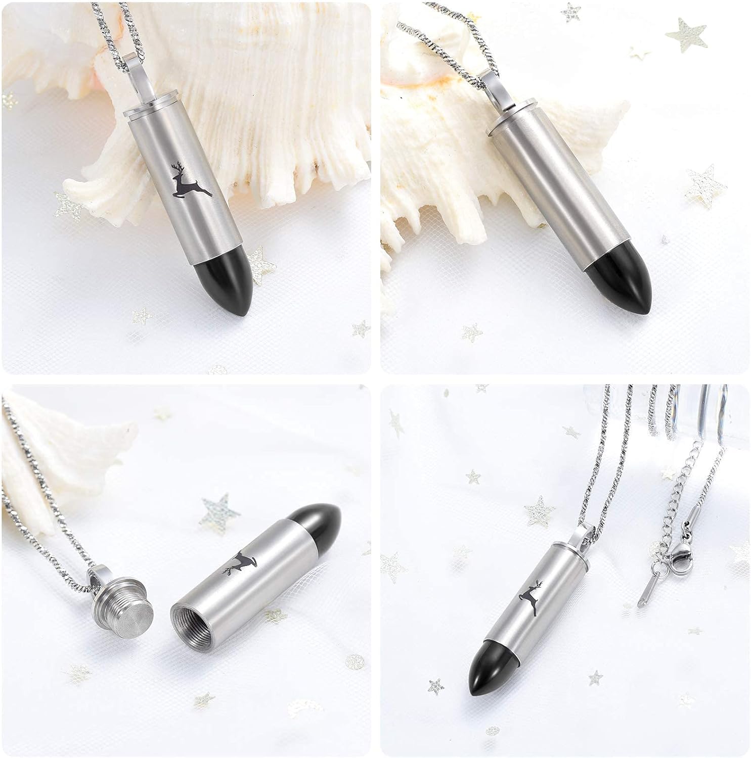 Yinplsmemory Cremation Jewelry for Ashes Locket Deer Bullet Pendant Urn Necklace for Ashes Keepsake Memorial Jewelry for Ashes for Dad Papa - Image 3