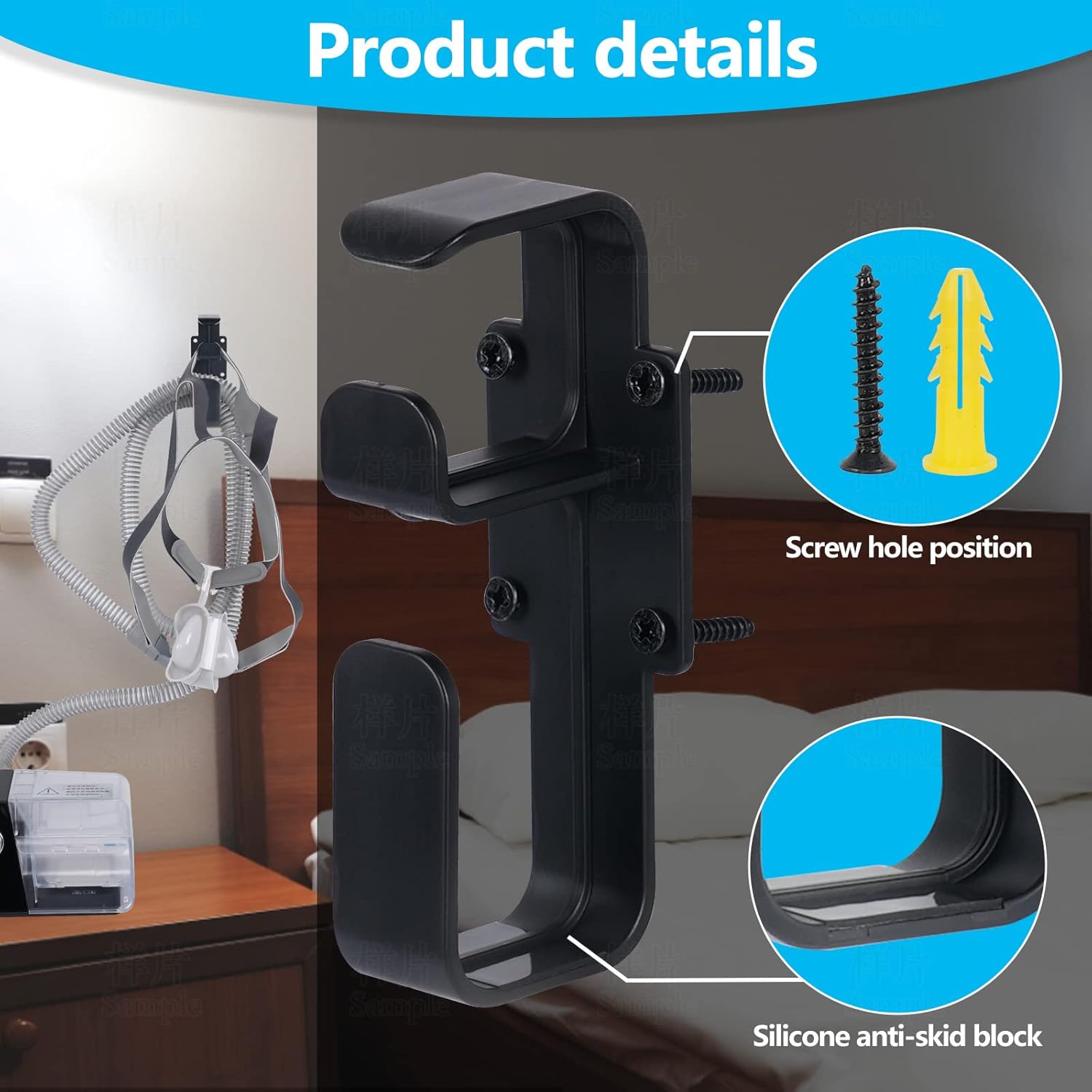 YONGAIJIA CPAP Hose Hanger with Anti-Slip, C-Pap Tube Holder Holds Both CPAP mask and Hose, CPAP Supplies Accessories for Bed, headboard （ Black） : Health & Household