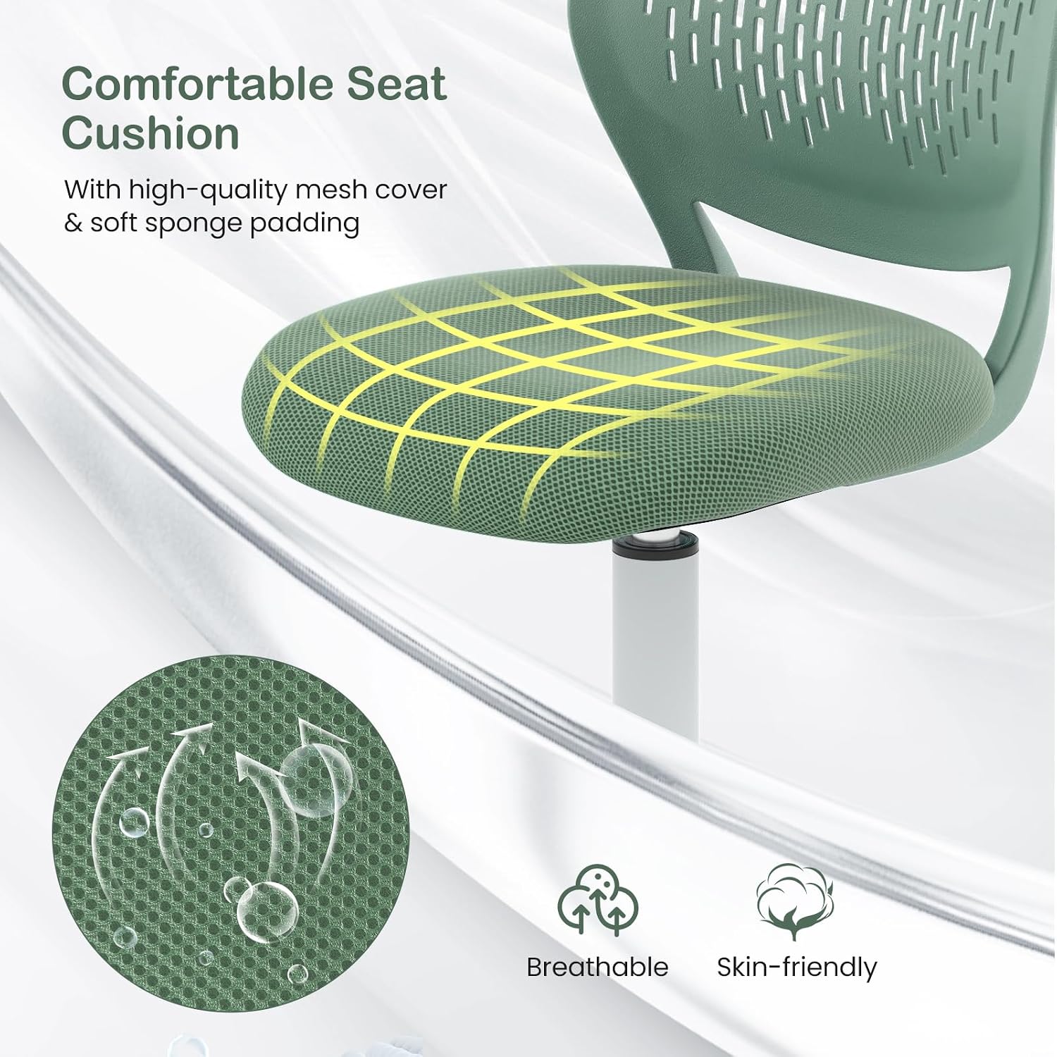 Giantex Kids Desk Chair, Adjustable Children Study Chair, Swivel Armless Mesh Task Office Chair, Computer Desk Chair with Adjustable Height & Lumbar Support (Sage)