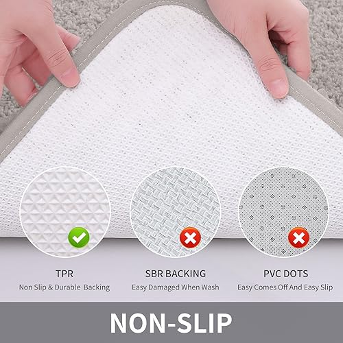 Miniatura 5 de Buganda Tapete de microfibra para baño (24 x 20 pulgadas, gris claro) lanudo suave y absorbente, antideslizante, de felpa gruesa, lavable a máquina