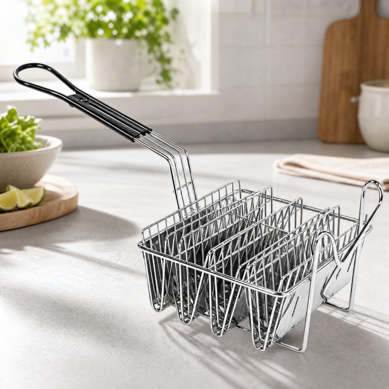 Gralara Cesta Freidora en Forma en V Cuatro Compartimentos Reutilizable para Cocineros Comerciales, Cocina Doméstica
