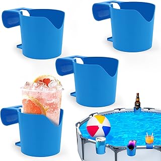 4 Pack Poolside Cup Holder for Above Ground Swimming Pool, Pool Cup Holders for Drinks, No Spill Pool Drink Holder for Pool Fits 2 Inch or Less Poolside Top Bar