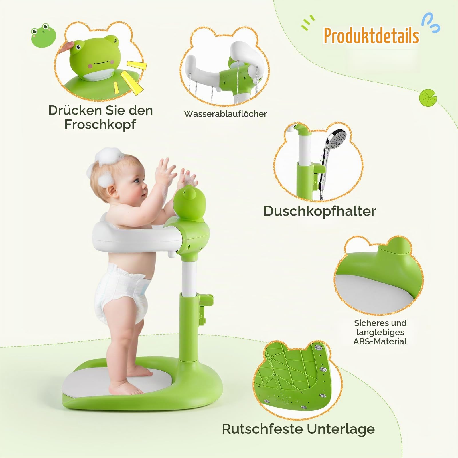 Baby Dusche Ständer,Baby Badewanne Stand mit rutschfester Basis, Duschhilfe Zum Stehen Für Babys,Duschhilfe Faltbar Badewanne Ständer von 6–36 Monaten
