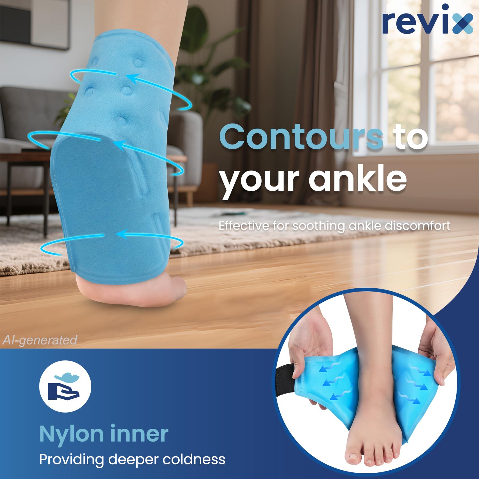 REVIX Pack de Froid pour Cheville (Lot de 2) - Gel Réutilisable à Compression Froide pour Douleurs du Pied, Enveloppe Glacée contre Gonflements, Fasciite Plantaire, Tendinite d'Achille et Entorses