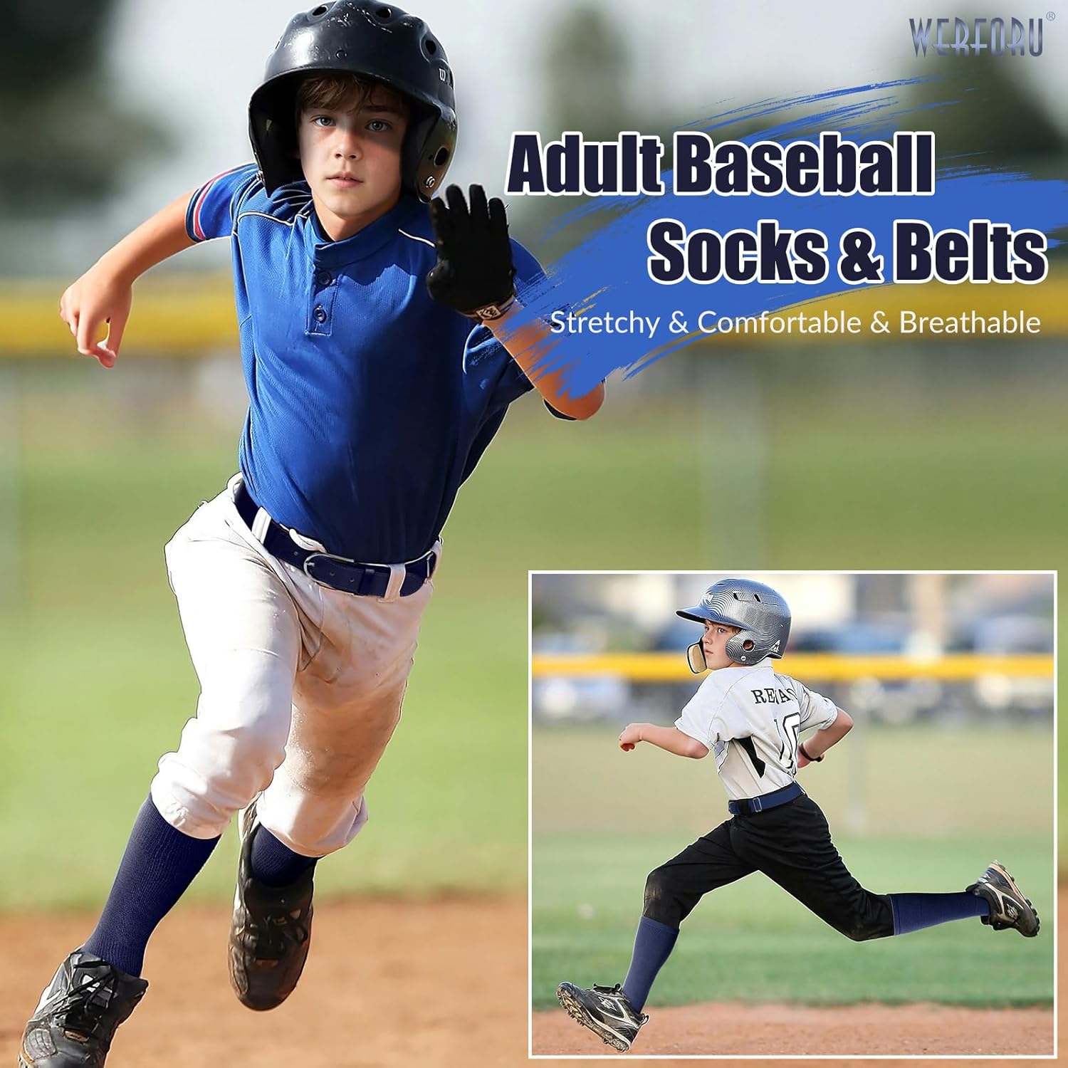 WERFORU Baseball Socks and Belt Combo Set Boys Baseball Belt and Socks Elastic Softball Socks and Belt for Adults and Youth - Image 4
