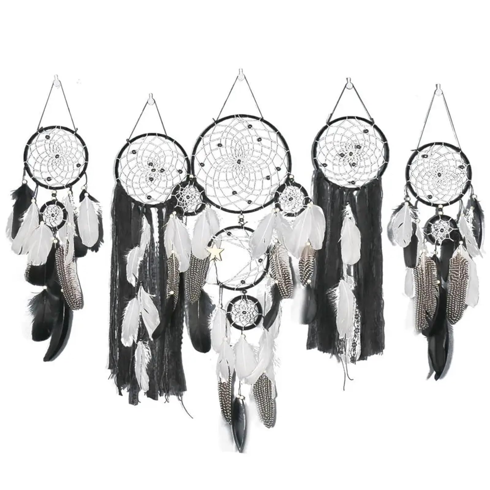 Dream Catcher 5pcs Dream Catchers Home Decor Handmade Wall Art Hangings Ornaments for Room(Black)
