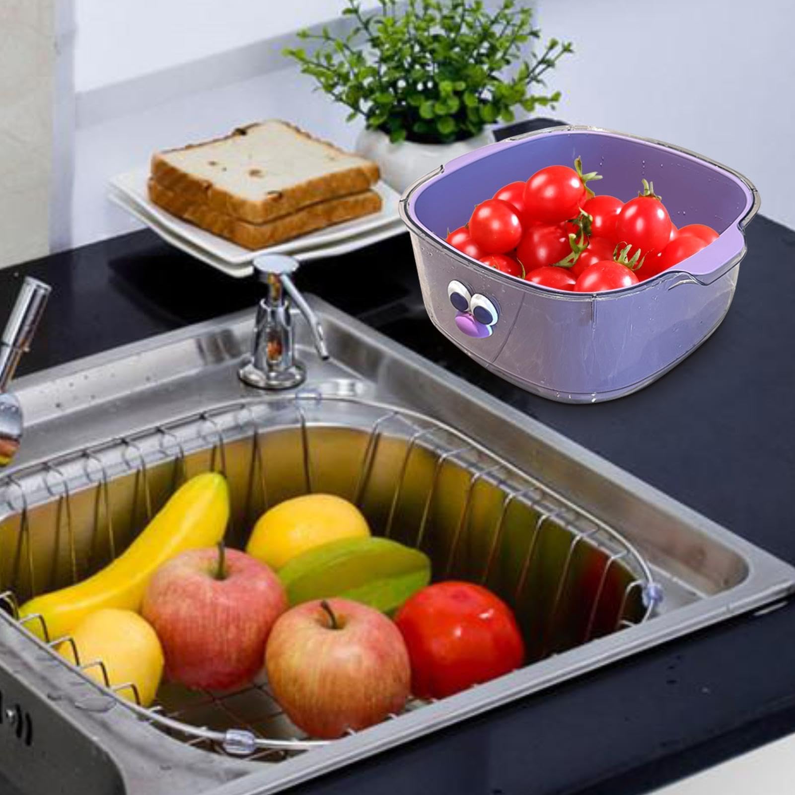 Juego de coladores de cocina 2 en 1 para drenaje de alimentos, colador de doble capa para lavar frutas y verduras, perfecto para limpieza de pasta, arroz, ensalada y bayas