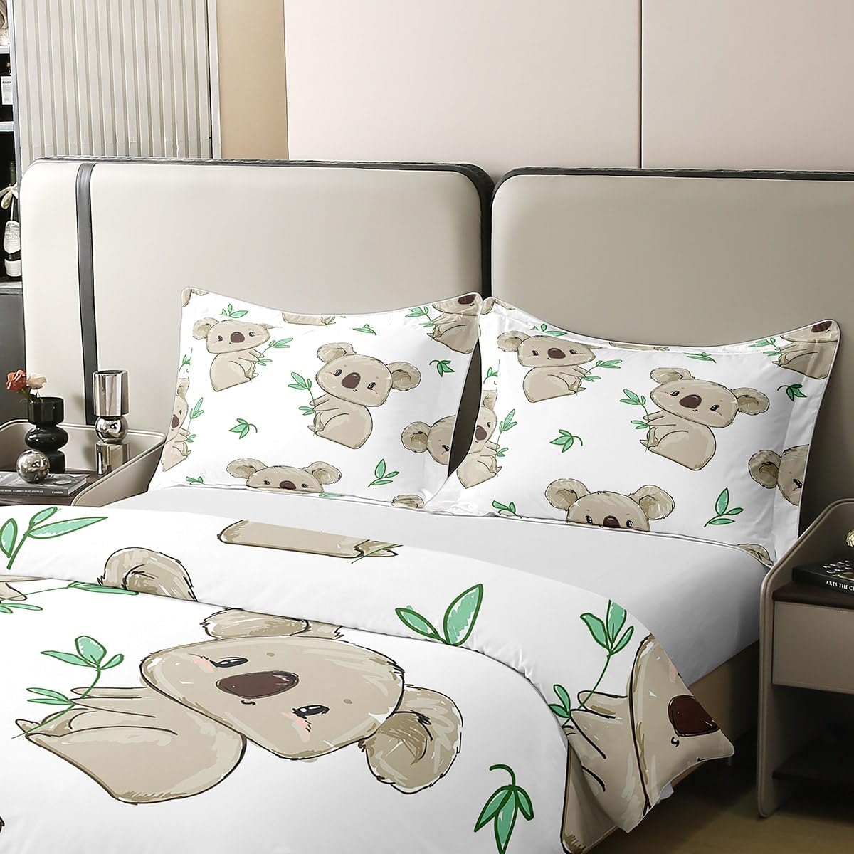 Koala 100% Cotton Duvet Cover Double Size Cute Koala Bedding 100% Cotton Set for Kids Boys Girls Teens Room Decor Cartoon Koala Comforter Cover Set Animal Bedspread Cover 3Pcs Zipper - Image 4