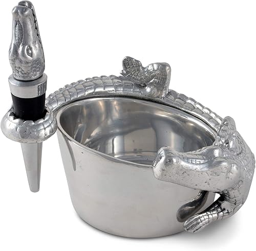 Miniatura 8 de Arthur Court Designs - Juego de posavasos de aluminio para vino, soporte y tapón para botellas, decoración de Gator Florida, 4 pulgadas de diámetro,