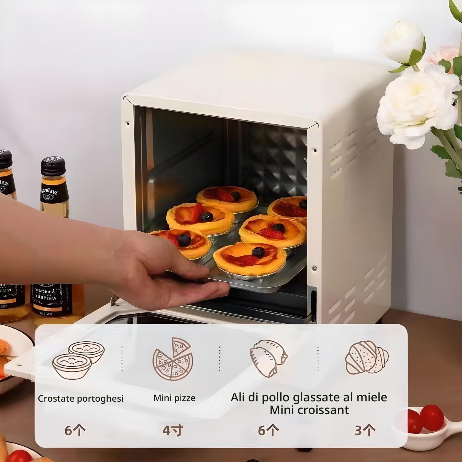 Forno verticale multistrato con riscaldamento al quarzo e isolamento in vetro a specchio, sistema a 3 ripiani, temperatura e timer regolabili, compatto per cucine di piccole dimensioni