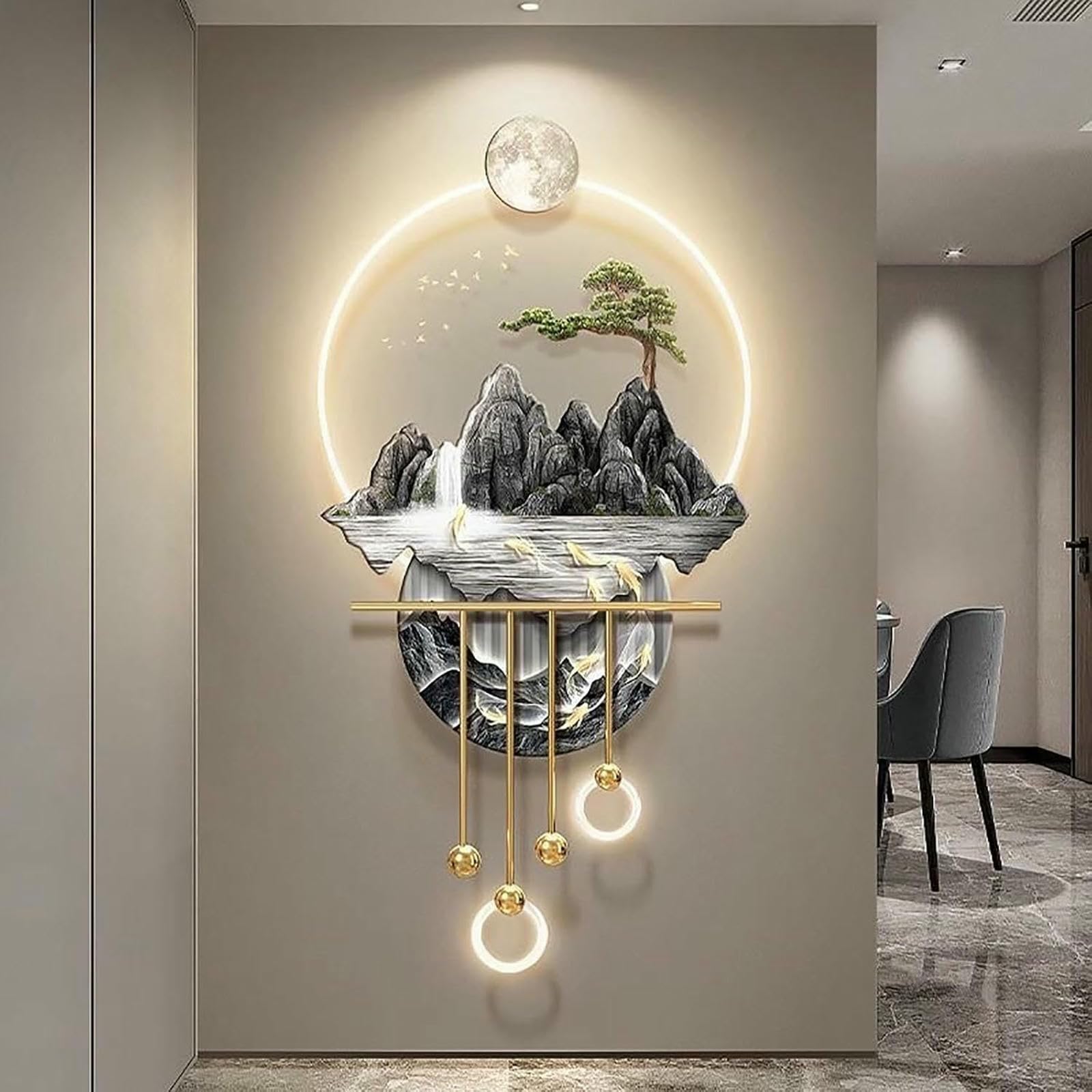 Sculpture murs paysage haut de gamme avec lampes LED intégrées pour grand salon