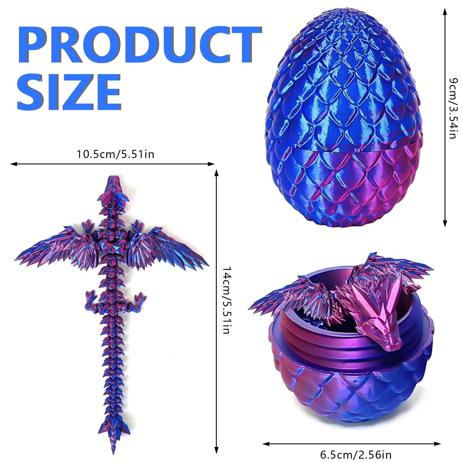 Uovo Di Drago Stampato 3D Con Drago Alato Mobile 23 Cm – Colore Lilla Laser, Giocattolo Antistress E Decorazione, Regalo Creativo Per Bambini