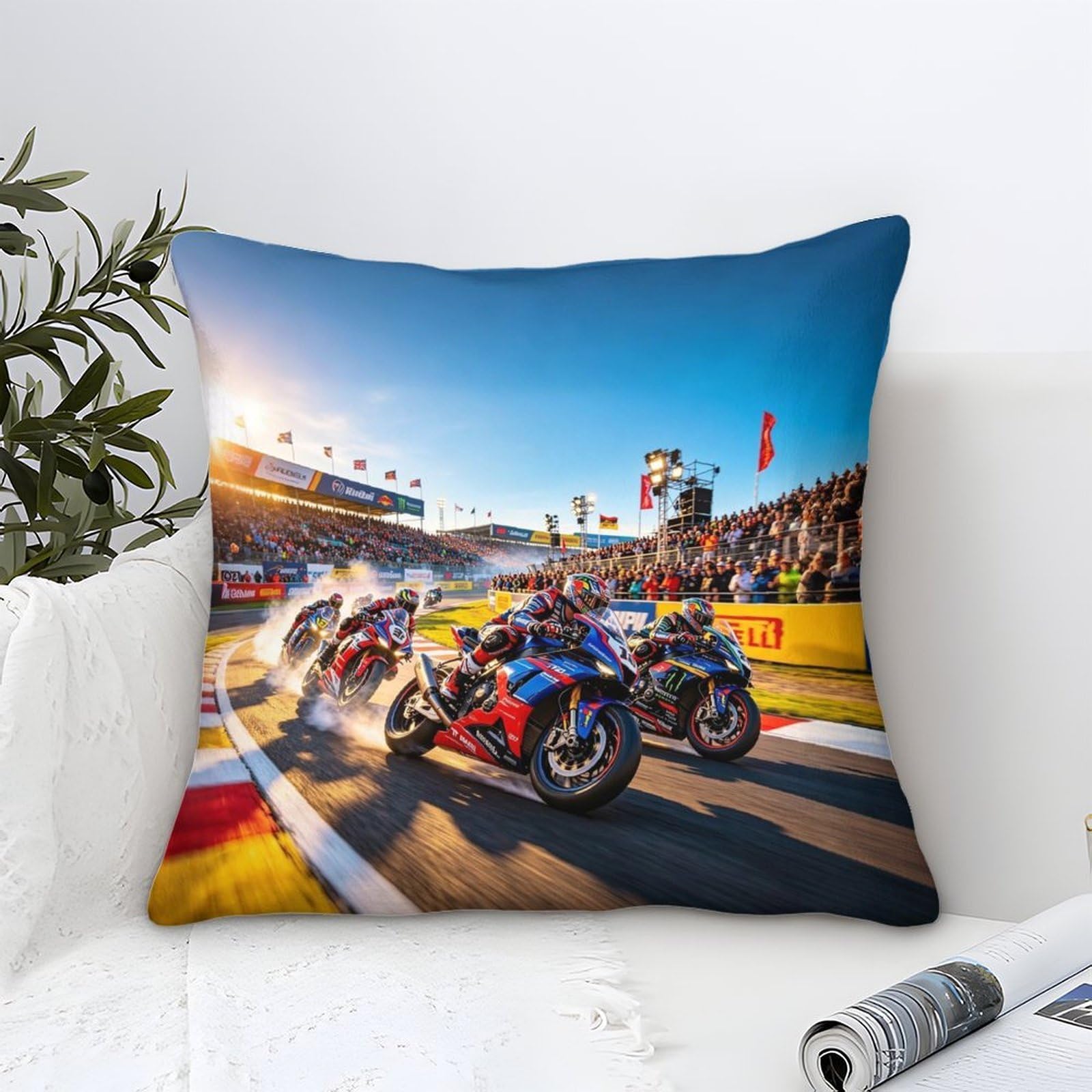 Dafufbw Motor Road Racing Throw Pillow Covers 40X40cm, Motorcycle Race Pillow Cases Decorative Modern Square Cushion Cases For Sofa Couch Car Bed Home Decor