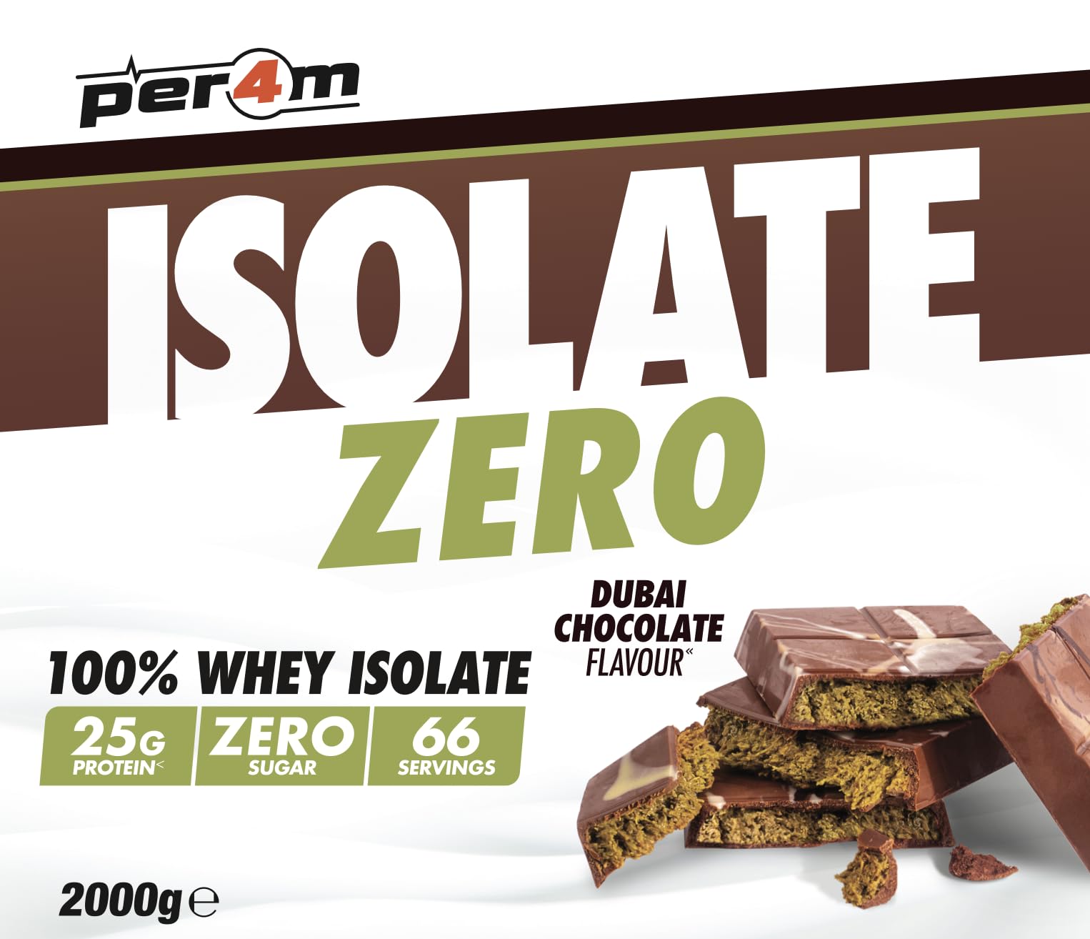 Per4m Whey Isolate Zero (2000g) Dubai Chocolate - Białka - Izolat białka serwatkowego