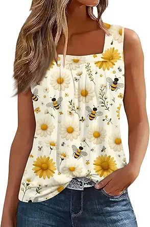 Spring Summer Plus Size Dressy Tank Tops for Women 2025 Womens Workout Floral Boho Beach Sleeveless Shirts Blouses