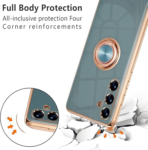 Miniatura 2 de EYZUTAK Caja magnética galvanizada del sostenedor del anillo para Samsung Galaxy A14 5G, 360 grados con la rotación del metal Anti-caída del anillo