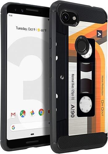 CasesOnDeck Funda compatible con Google Pixel 3A (2019) - Funda de TPU con patrón pictórico, flexible, delgada y elegante (casete retro)