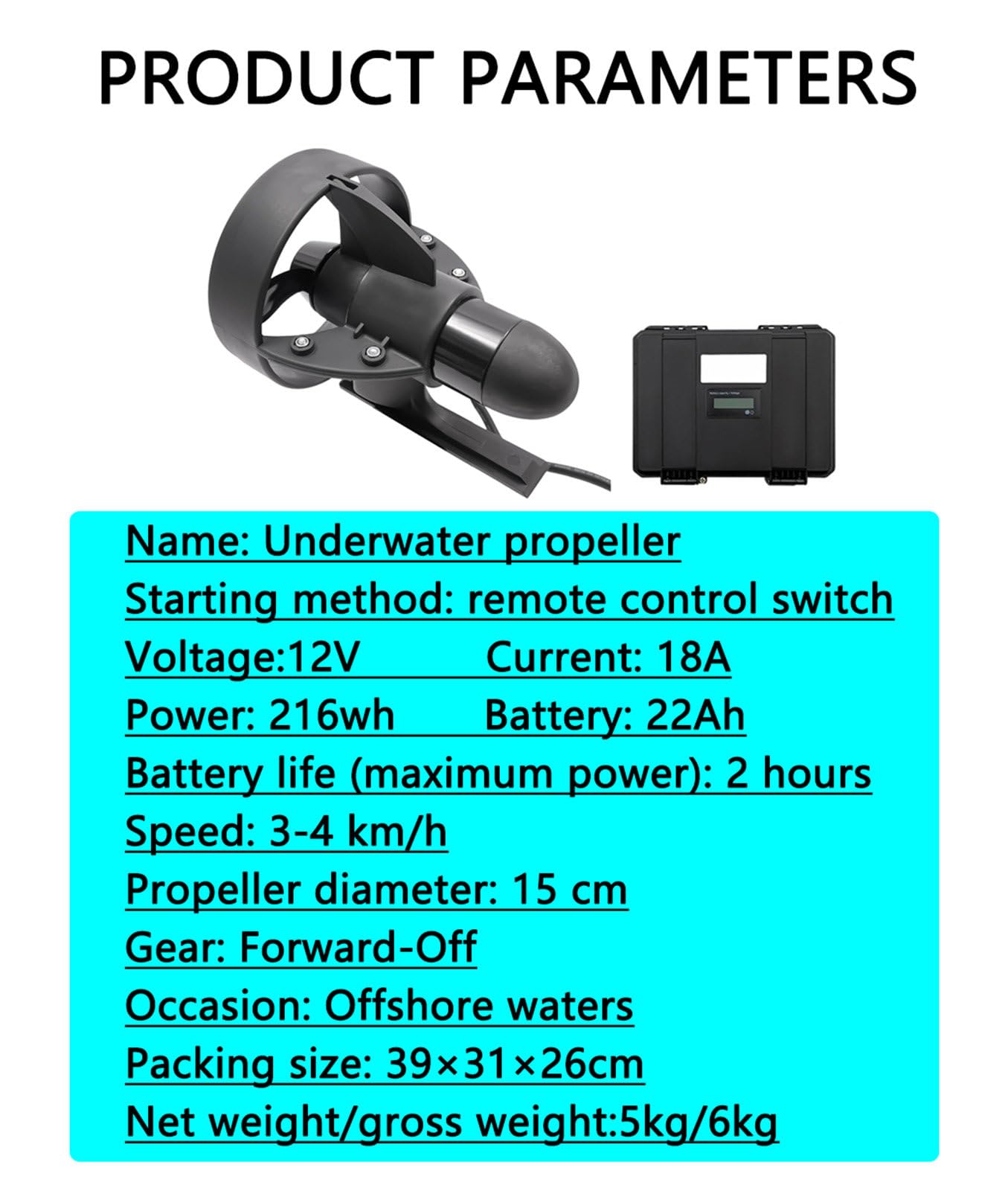 Aileron motorisé électrique sous-marin pour propulseur de kayak Sup 218 Wh Aileron arrière amovible Moteur sous-marin rechargeable Aileron arrière télécommandé