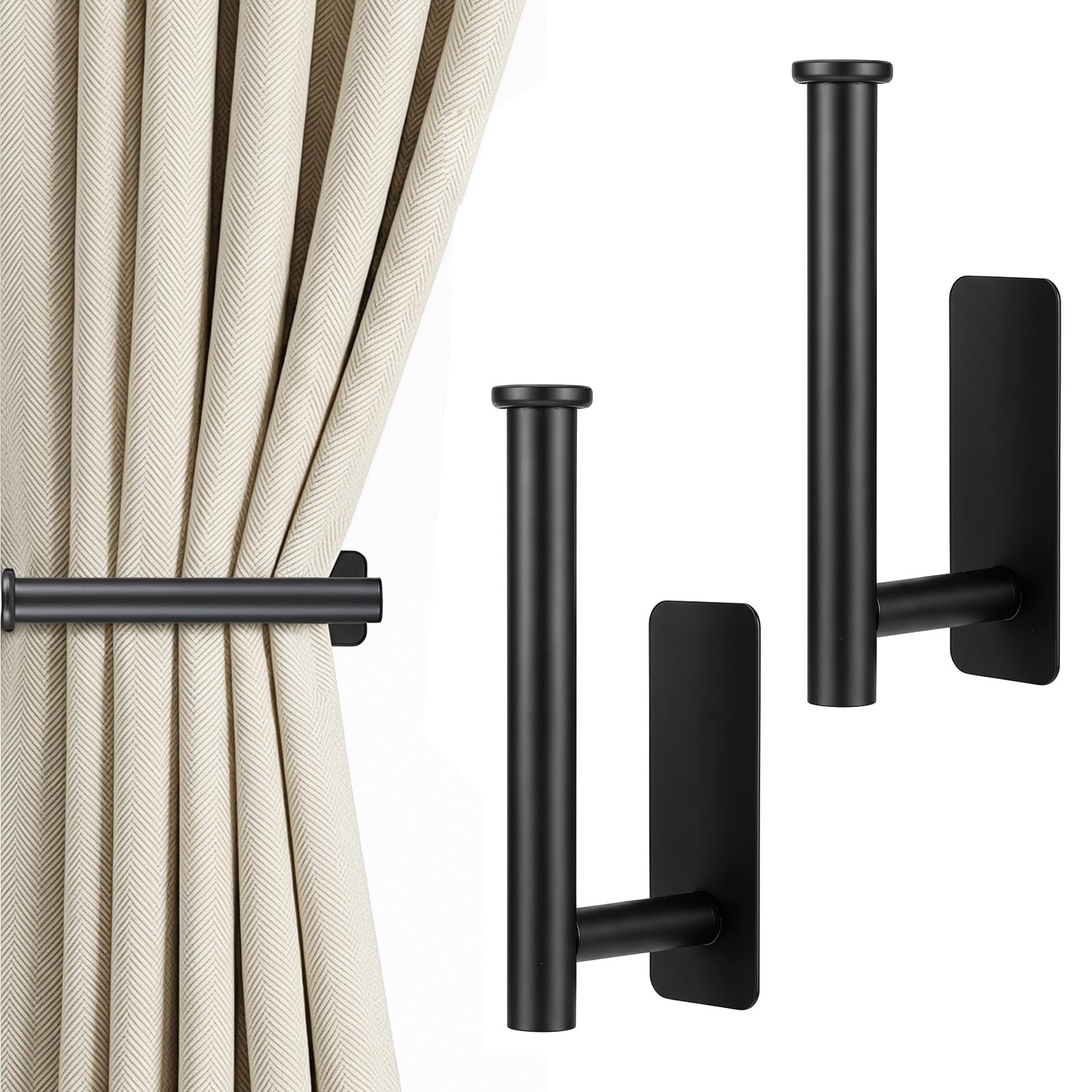 Solvio 2Pcs Adhesive Curtain Holdbacks No Drill,for Curtains,Window Drapery