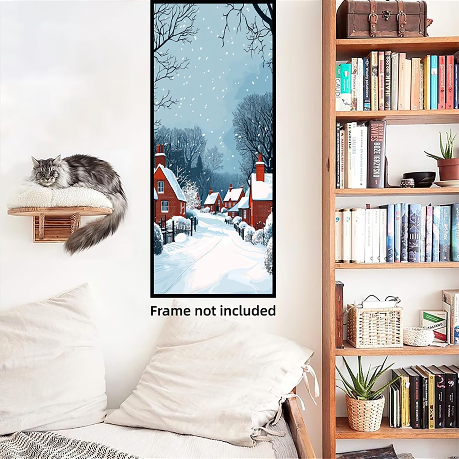 Malen Nach Zahlen 50x150cm Leinwand Winter Malen Nach Zahlen Erwachsene mit Ohne Rahmen, DIY Kreativ Set für Erwachsene mit Pinseln und Acrylfarbe, Zimmer Deko Kleine Stadt Landschaft Geschenk, P0M815