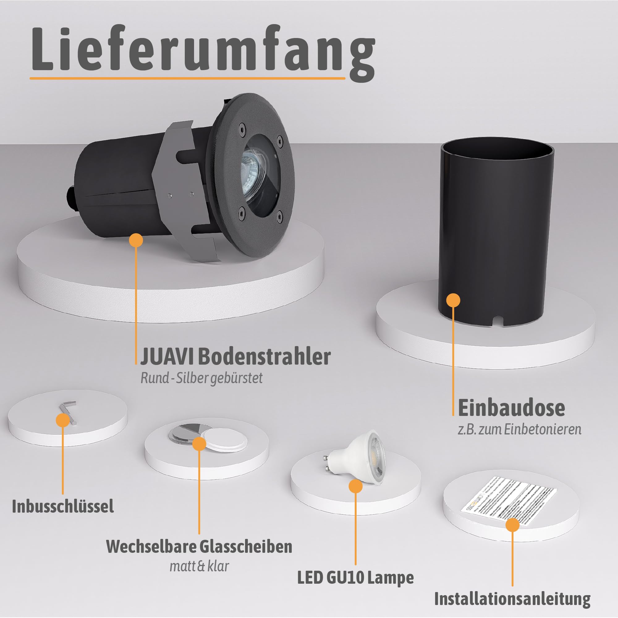 JUAVI LED Bodeneinbauleuchte schwenkbar Außen schwarz IP67 GU10 2W warmweiß 230V Bodenstrahler