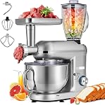 VIVOHOME 3-in-1 Mélangeur de position, 6 Mélangeur de cuisine électrique à tête incrustée Quart avec bol, mélangeur multifonctionnel avec broyeur de viande et pièces jointes de mélangeur, crochet de douille, batteur et fouet, rouge