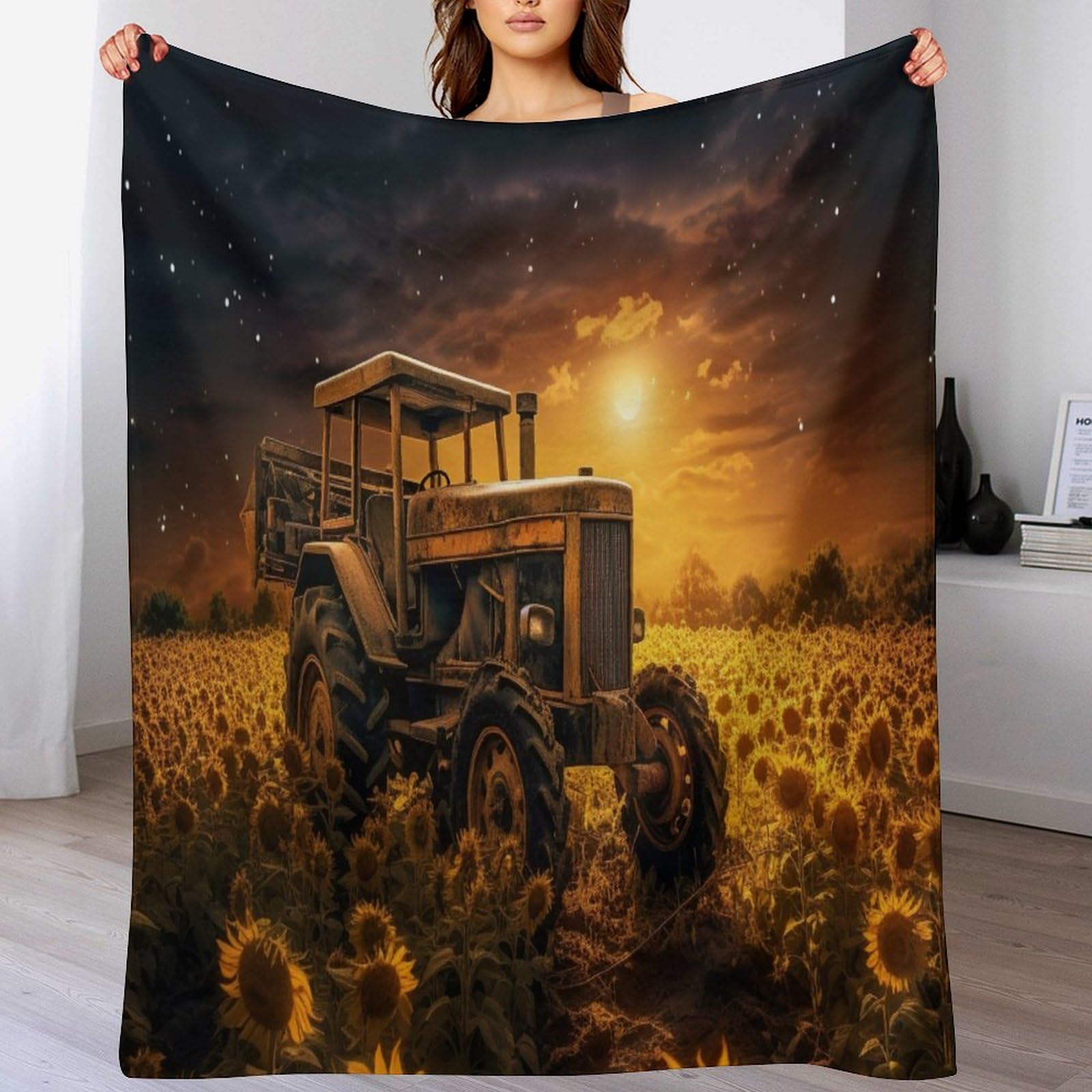 Couverture polaire tracteur 140x180 cm en flanelle douce et thermique pour lit