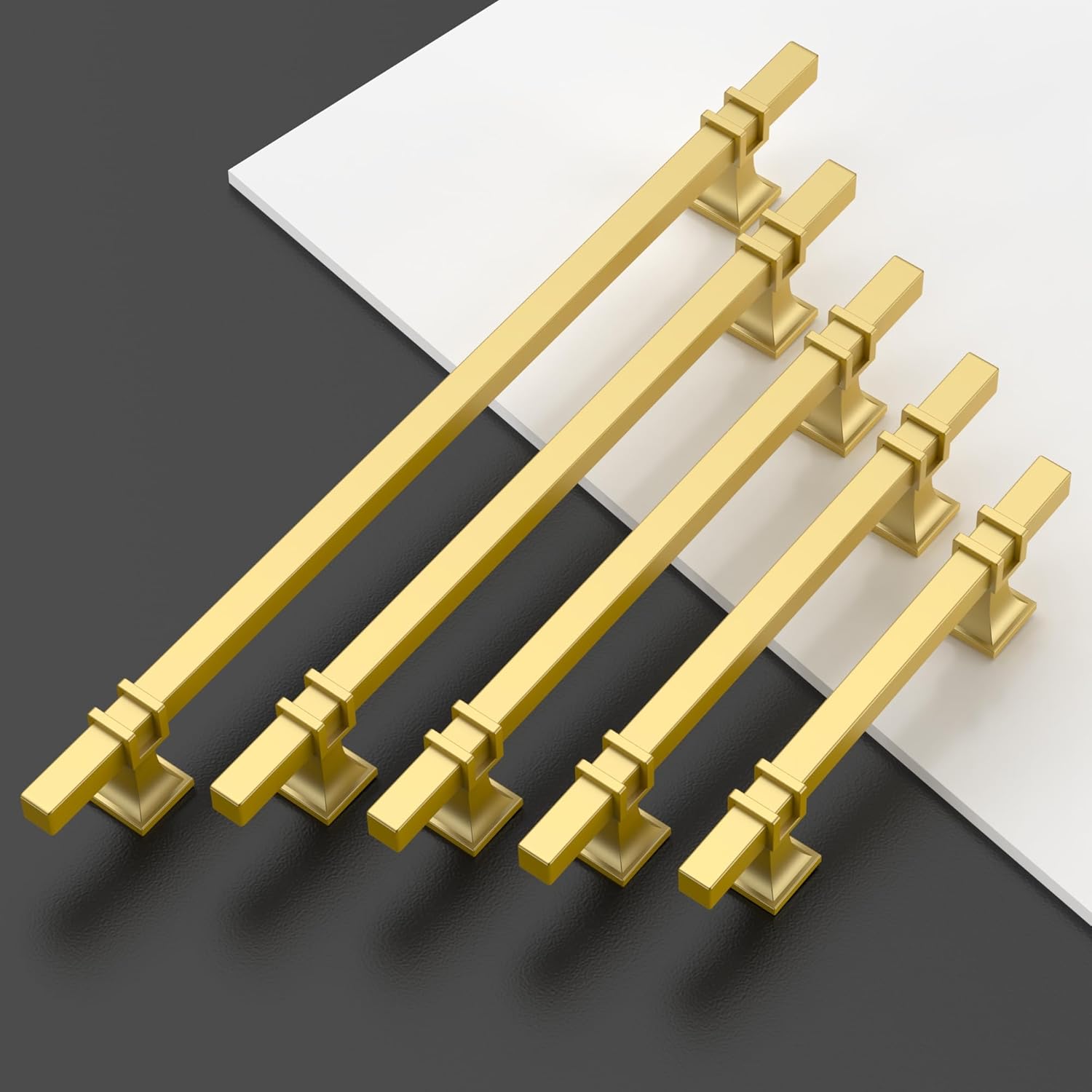 FILTA 10 Pack 5 Inch(128mm) Hole Centers Brushed Gold Cabinet Pulls,Stylish Kitchen Cabinet Handles Square Cabinet Hardware for Cabinets Cupboard Handles Drawer Pulls FT0044