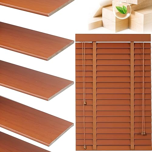 2" Slats Wood Blinds for Indoor Windows: Wooden Blackout Blinds & Shades,Custom Size Privacy Horizontal Blinds for Home Bedroom Bathroom Living Room Windows 32" 40" 48" 60" 64" 70'' (Brown)