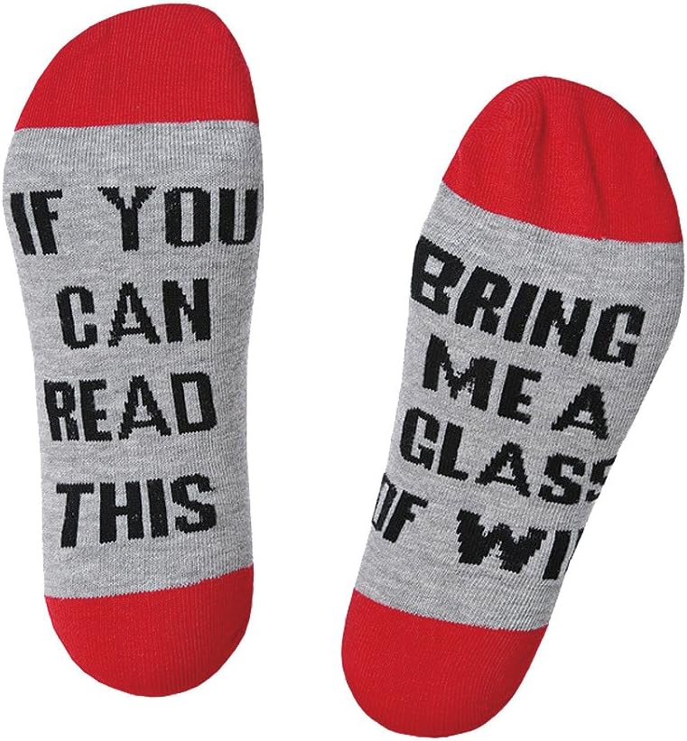 Cotton Socks for Men Women, Funny Saying Knitting Word Combed Cotton Socks (Grey Red)