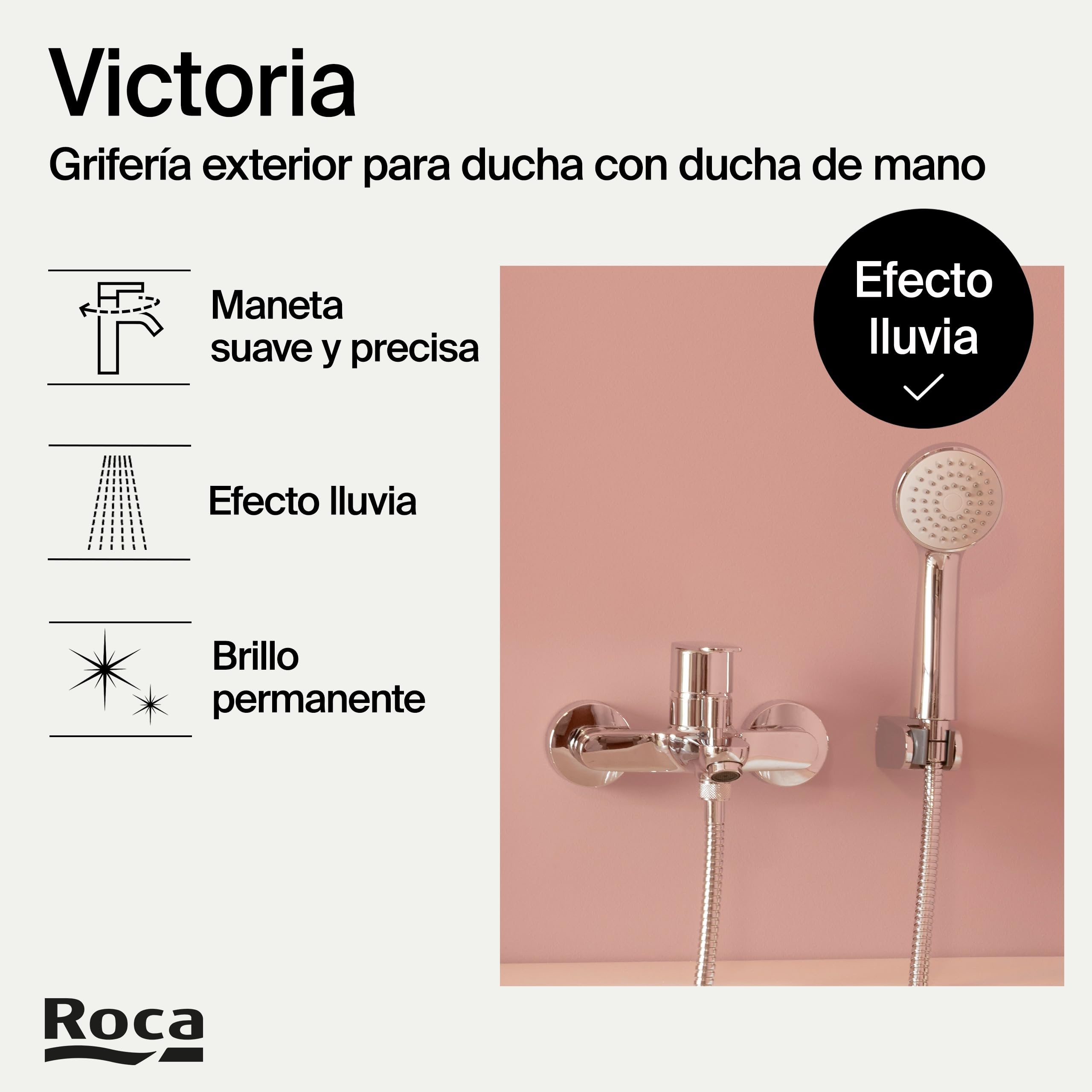 Roca Victoria Plus Mezclador Baño-Ducha Cromado, Ducha de Mano 1,70 m, Soporte Articulado