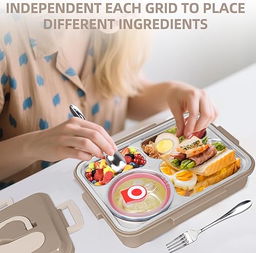 Miniatura 6 de AGNDTXR - Lonchera aislada de acero inoxidable 304, sellada a prueba de fugas, hombres y mujeres adultos son aplicables, cuatro compartimentos,