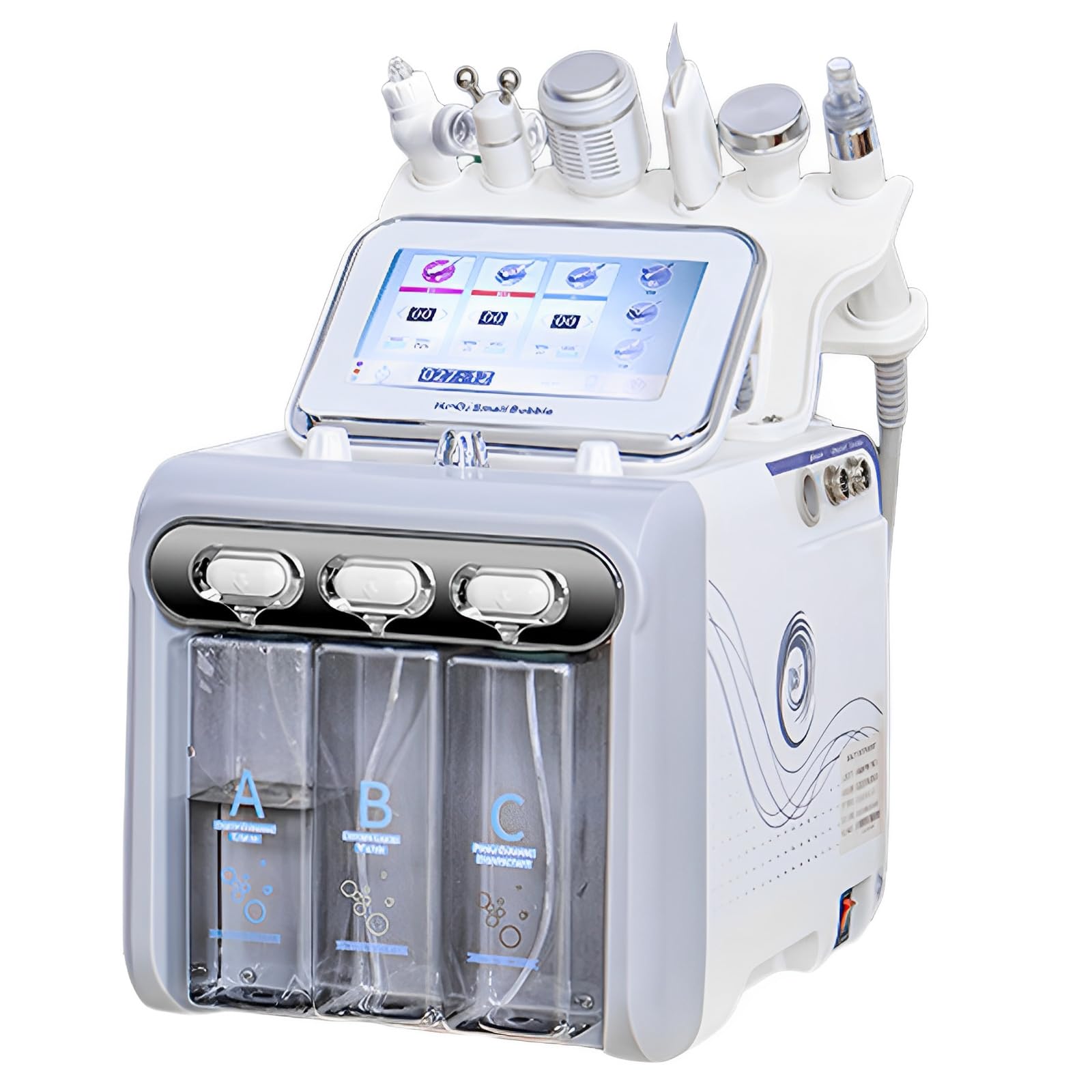 Máquina de belleza facial con oxígeno de hidrógeno 6 en 1, multifunción, dispositivo de cuidado facial facial con indicador LED, reducción de arrugas e hidratación, tratamiento de spa en casa (blanco)