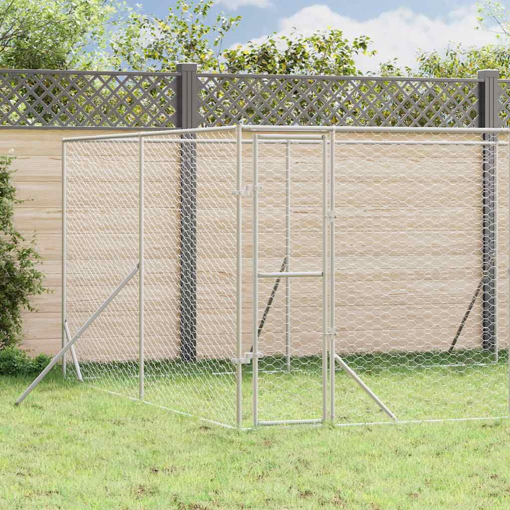 Outdoor-Hundezwinger Silbern 8x4x2 m aus verzinktem Stahl - Grosser Welpenauslauf und Freigehege Fuer Hunde Kleintiere Huehner Kaninchen - Robustes Aussengehege mit Tuer