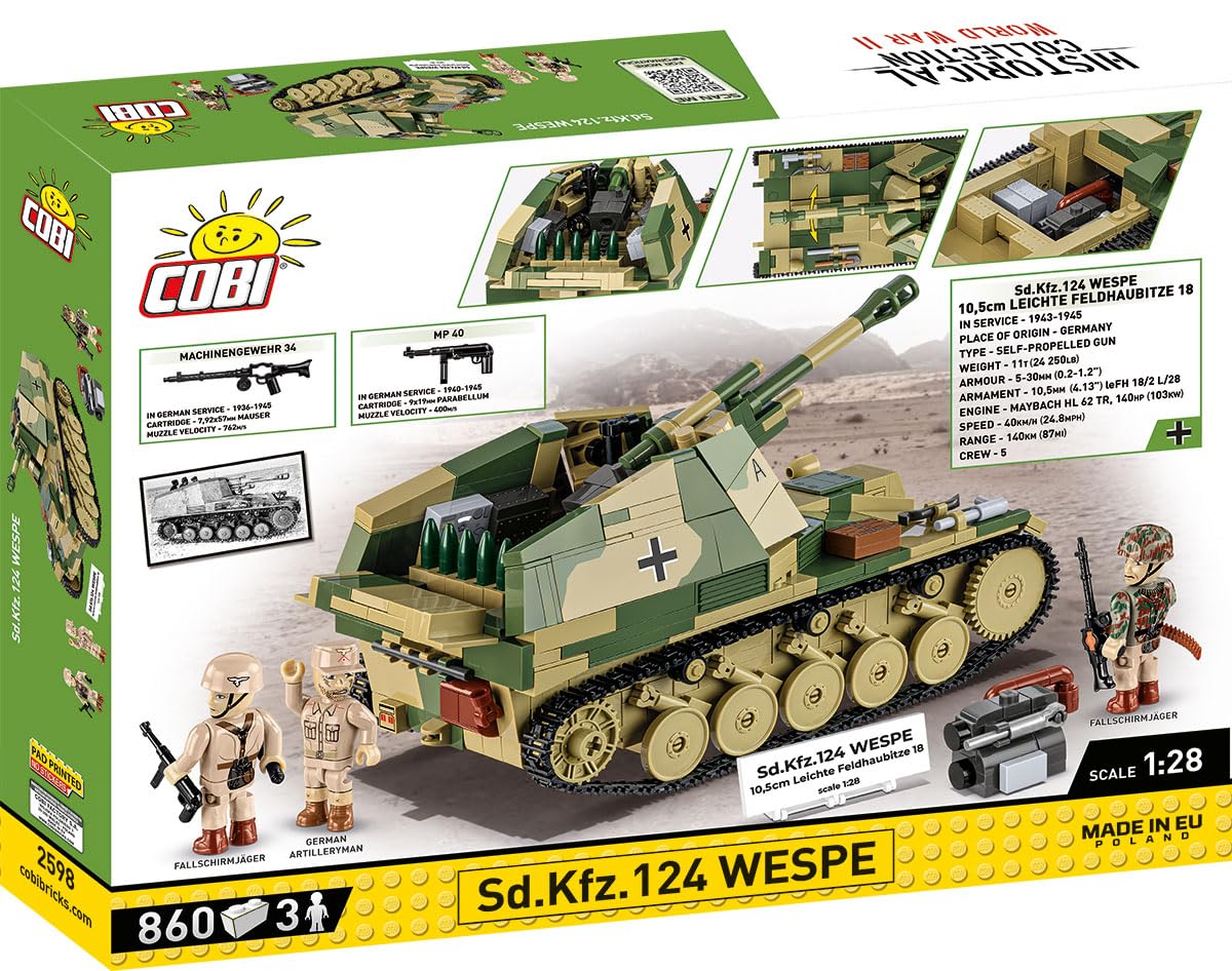 COBI Sd.Kfz. 124 WESPE Executive, Grün, Braun, Schwarz, 3.5 inch x 7.3 inch