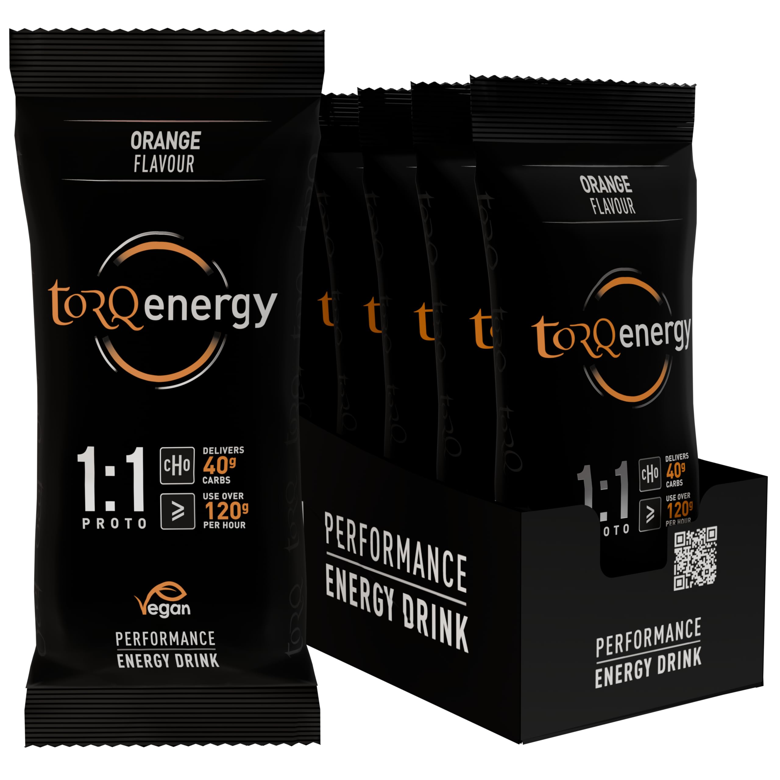 TORQ Proto 1:1 Energy Drink Sachets Box of 12 Orange - Dual Carb Electrolyte Sports Hydration Mix for Cycling, Running & Endurance Training